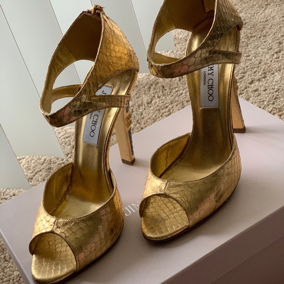 Jimmy Choo Elaphe Gold Snake Skin Heels - Picture 1 of 8